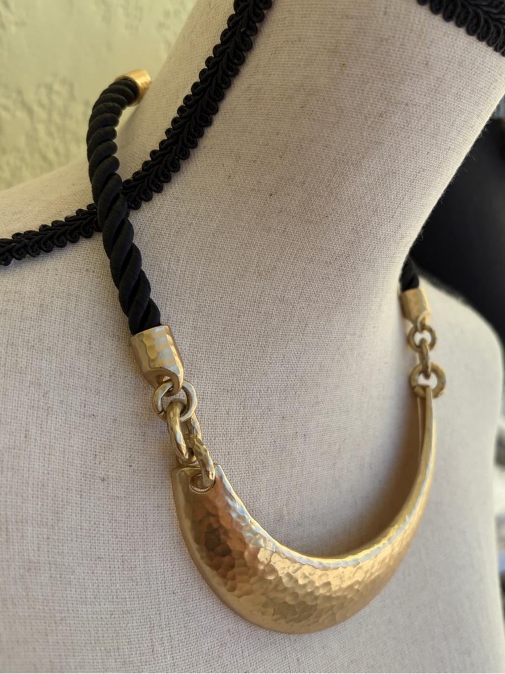 Chico's Hammered Gold Crescent Pendant on Black Rope - Picture 6 of 8